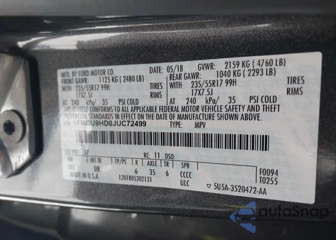 2018 Ford Escape Sel z USA, uszkodzony, nr VIN 1FMCU9HD0JUC72499